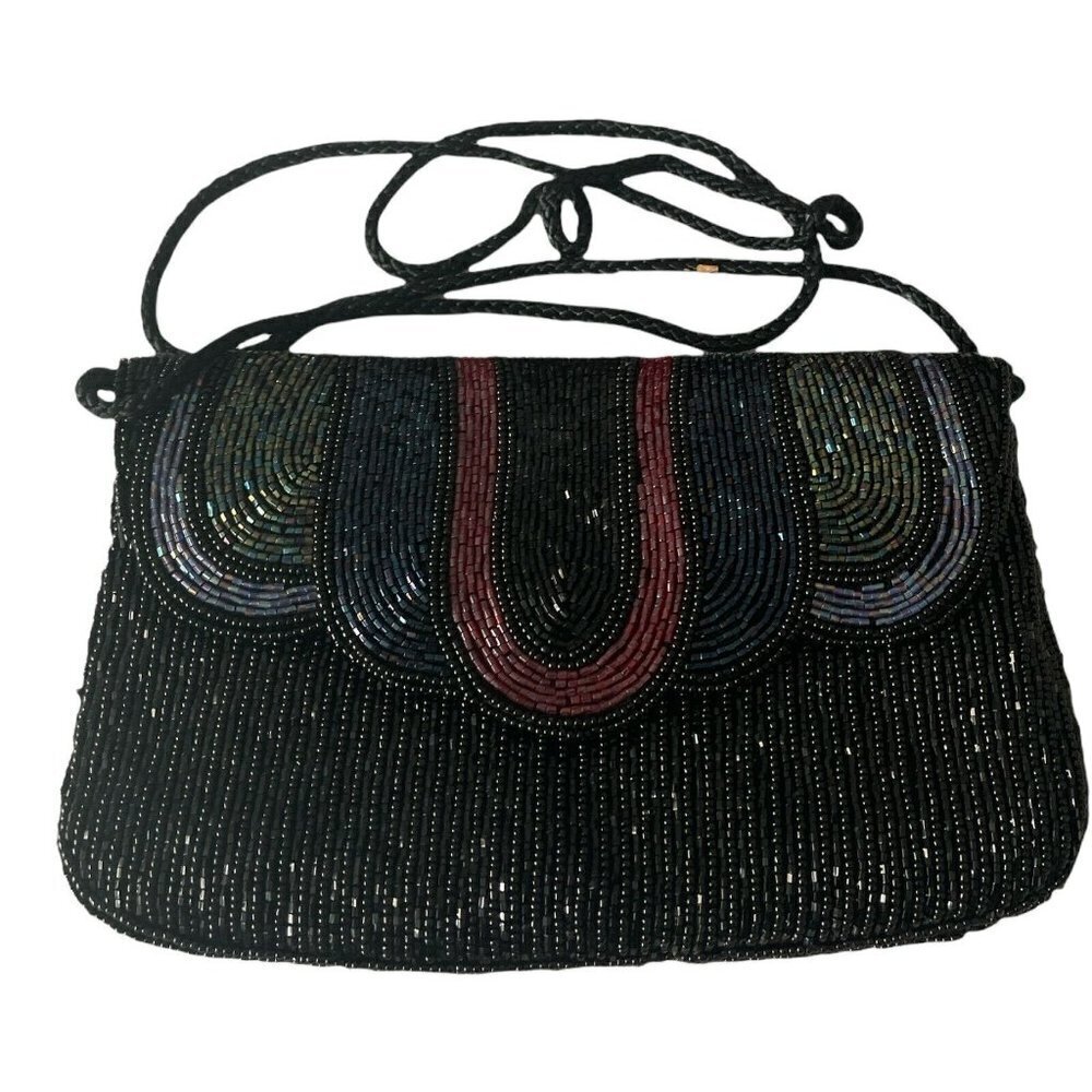Vintage‎ Scalloped Clutch Beaded Multicolor Cross Body Bag 9 X 6”
